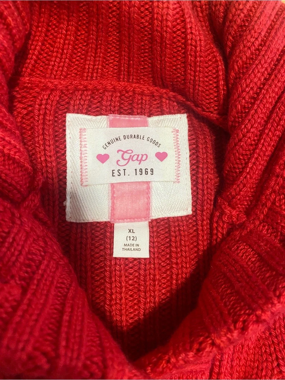 GAP Red Cable-Knit Button Cardigan Angora Bland